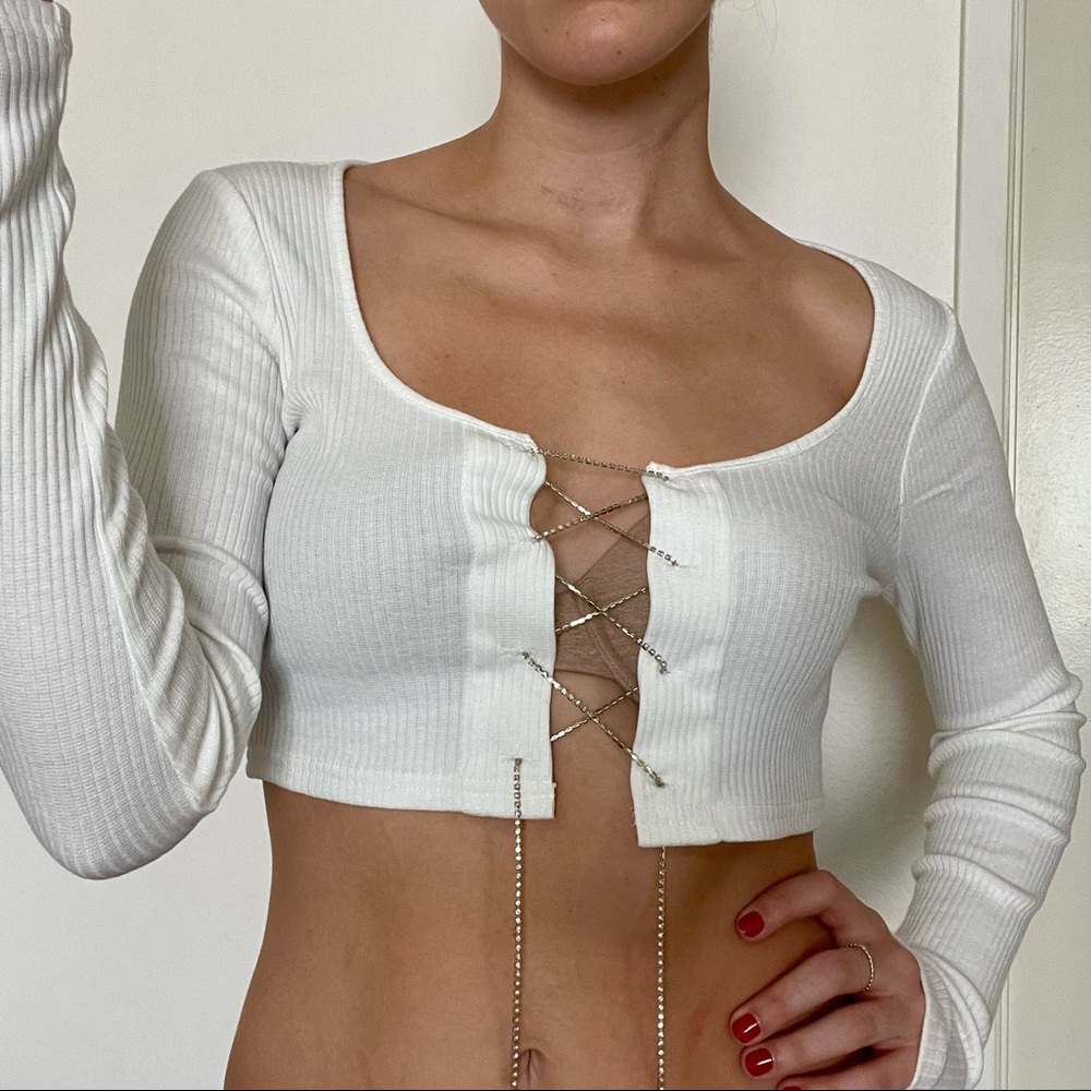 NWOT Lace-up rhinestone top